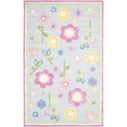 Handmade Spring Flowers Light Blue N. Z. Wool Rug (8' x 10')