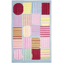 Handmade Boxed Stripes Light Blue N. Z. Wool Rug (8' x 10')