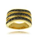 Fusion 14k Gold Overlay Black Diamond Accent 3-band Stack Ring