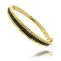 New! Fusion 14k Gold Overlay Black Diamond Accent Bangle Bracelet