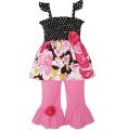 Ann Loren Girl's Pink/Black Floral and Polka-dot Capri Set