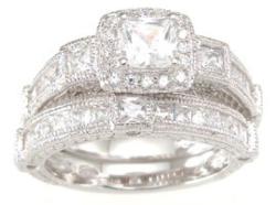 Sterling Silver Princess-cut Cubic Zirconia Wedding-style Ring Set