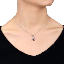 Silver Created Sapphire and Diamond Accent Cat Necklace (H-I, I3) (1/3ct TGW)