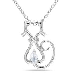 Silver Created White Sapphire and Diamond Necklace (H-I, I3) (1/3ct TGW)