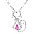 Silver Created Pink Sapphire and Diamond Necklace (H-I, I3) (1/3ct TGW)