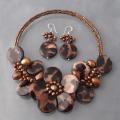 Sterling Silver Brown Leopard Pearl Floral Jewelry Set (3-13 mm)(Thailand)