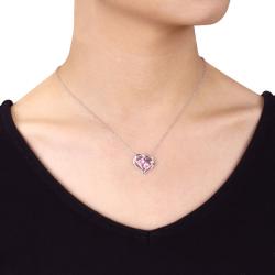 Silver Created Pink Sapphire and Diamond Accent Necklace (1 1/5ct TGW)