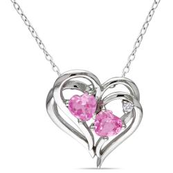 Silver Created Pink Sapphire and Diamond Accent Necklace (1 1/5ct TGW)