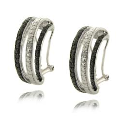 Fusion Silver Overlay Diamond Accent Black and White Semi-hoop Earrings