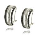 Fusion Silver Overlay Diamond Accent Black and White Semi-hoop Earrings