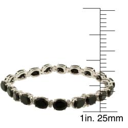 Sterling Silver Oval-cut Black Onyx and Diamond Accent Link Bracelet
