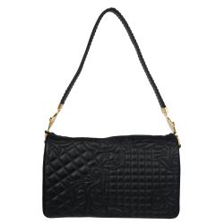 Versace Black Embroidered Leather Shoulder Bag