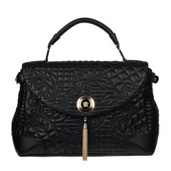 Versace Black Embroidered Leather Satchel