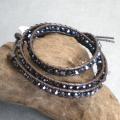 Black Crystal Tribal Leather Wrap Bracelet (Thailand)
