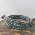 Green Malachite Leather Tribal Wrap Bracelet (Thailand)