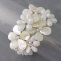 Silvertone White Mother of Pearl and Quartz Floral Cuff (Thailand)