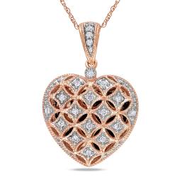 10k Pink Gold 1/6ct TDW White Diamond Heart Necklace (G-H, I2-I3)
