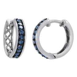 Sterling Silver 1/2ct TDW Blue Diamond Hoop Earrings