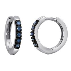 Sterling Silver 1/4ct TDW Blue Diamond Hoop Earrings