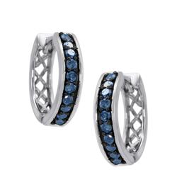 Sterling Silver 1/2ct TDW Blue Diamond Hoop Earrings