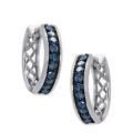 Sterling Silver 1/2ct TDW Blue Diamond Hoop Earrings