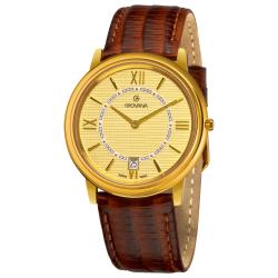 Grovana Men's Gold Dial Brown Leather Strap Watch