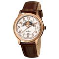 Grovana Men's Brown Strap Rose Goldtone Moonphase Watch