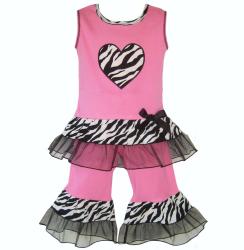 AnnLoren Girls Hot Pink Zebra and Capri Outfit 