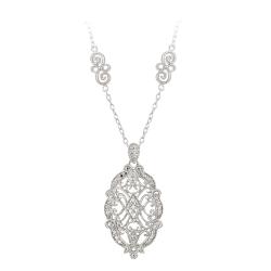 Sterling Silver Diamond Accent Oval Vintage Design Necklace