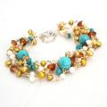 Silver Turquoise and White Pearl Paradise Bracelet (4-6 mm) (Thailand)