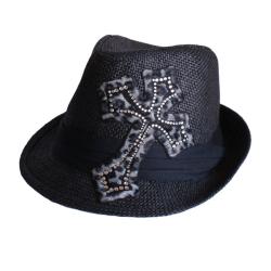 Hatter Company Women's Animal Print Rhinestone Cross Fedora Hat