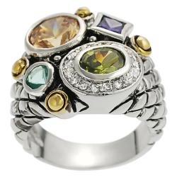 Tressa Silvertone Multi-colored Cubic Zirconia Ring