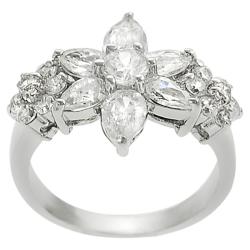 Tressa Silvertone Cubic Zirconia Flower Ring