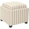 Broadway Single Tray Stripe Beige/Ivory Cotton Storage Ottoman