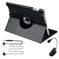 SKQUE Apple iPad2 Black Leather Case/ Booklight/ Earphone/Mic