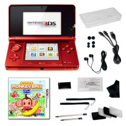 Nintendo 3DS Flame Red Bundle with Super Monkey Ball and 20 Accessories