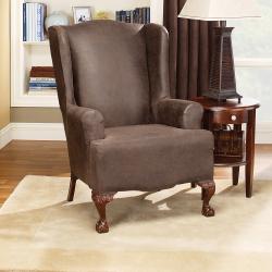 Stretch Faux-leather Wing Chair Slipcover