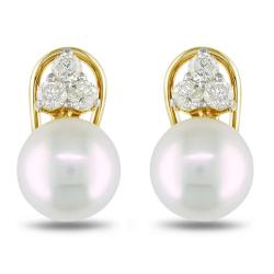 New! 14k Yellow Gold 2/5ct TDW Diamond and Akoya Pearl Earrings (9-10 mm)(H-I, I1-I2)