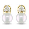 14k Yellow Gold 2/5ct TDW Diamond and Akoya Pearl Earrings (9-10 mm)(H-I, I1-I2)