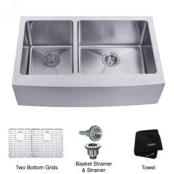 Kraus 33 inch Farmhouse Apron 60/40 Double Bowl 16 gauge Stainless Steel Kitchen Sink