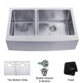 Kraus 33 inch Farmhouse Apron 60/40 Double Bowl 16 gauge Stainless Steel Kitchen Sink