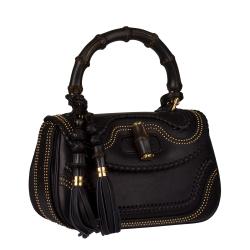 Gucci New Black Leather and Bamboo Top Handle Satchel