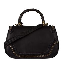 Gucci New Black Leather and Bamboo Large Top Handle Bag 