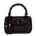 Gucci New Black Leather and Bamboo Top Handle Satchel