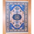 Afghan Hand-knotted Vegetable Dye Salmon/ Blue Wool Rug (7'3 x 9'10)