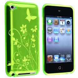 Clear Green Flower TPU Rubber Skin Case for Apple iPod Touch 4th Gen
