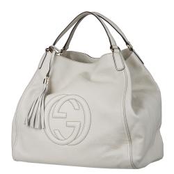 Gucci White Leather Medium Soho Hobo Bag