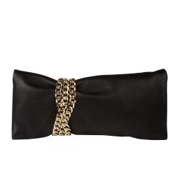 Jimmy Choo Black Leather Chain Detail Fold Over Clutch