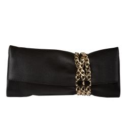 Jimmy Choo Black Leather Chain Detail Fold Over Clutch