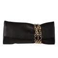 Jimmy Choo Black Leather Chain Detail Fold Over Clutch